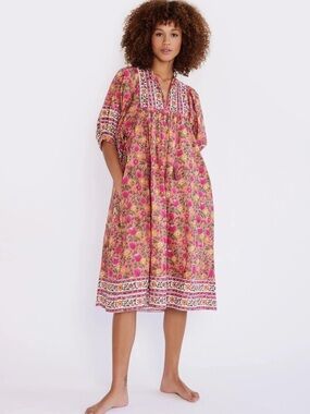 Mille Floral Saffron Dress in Pink, Coral, Green, and Yellow in Size XS (EUC)